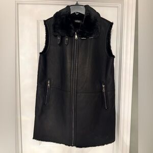 Lauren by Ralph Lauren Women's Black faux Fur-Trimmed Faux shearling Vest